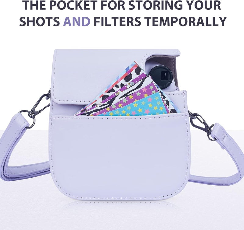 Phetium Instant mini 12 Camera Protective Case Compatible with Instax Mini 12 11,PU Leather Bag with Pocket and Adjustable Shoulder Strap (Lilac Purple) - Image 4